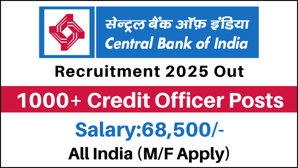 Central Bank of India Recruitment 2025, 1000+ Credit Officer Posts, Application Fee and Payment Details