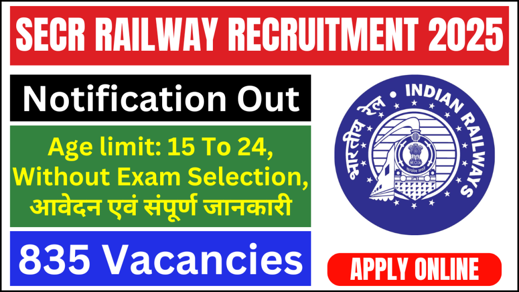 SECR Railway Apprentice Recruitment 2025, 835 Vacancies Announced – Apply Online