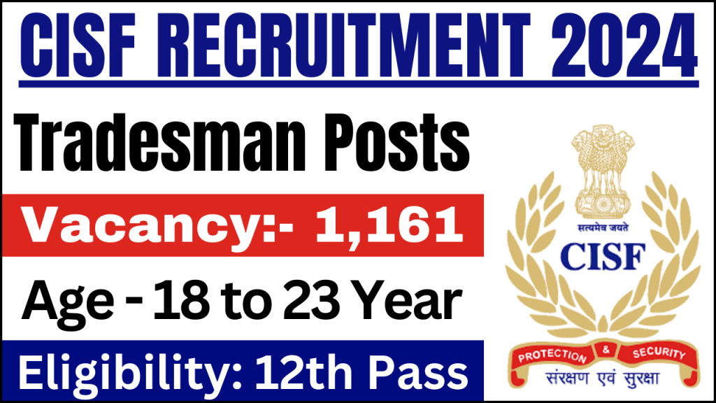 CISF Tradesman Recruitment 2025, Online Applications Open for 1,161 Constable Vacancies